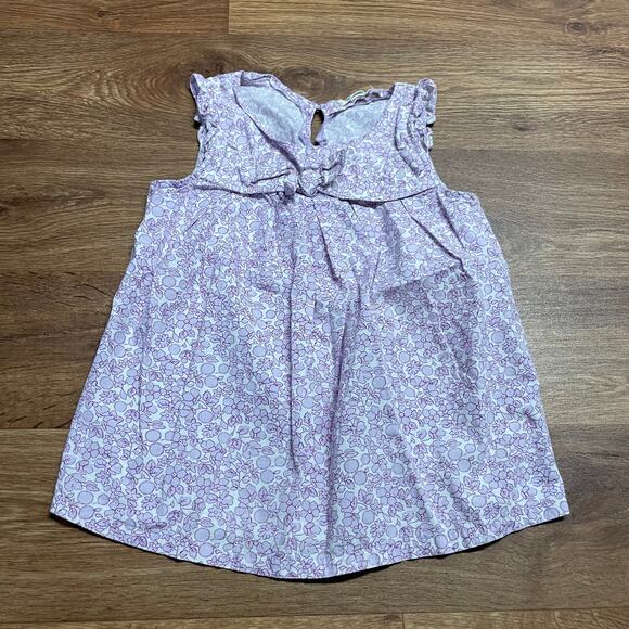 Lands End Girls Purple Floral Micro Print Sleeveless Top Bow Ruffle Size 6 - Picture 1 of 8